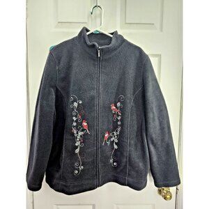 Northern Reflections Black Fleece Zip Up Jacket Embroidered Cardinals Size XXL